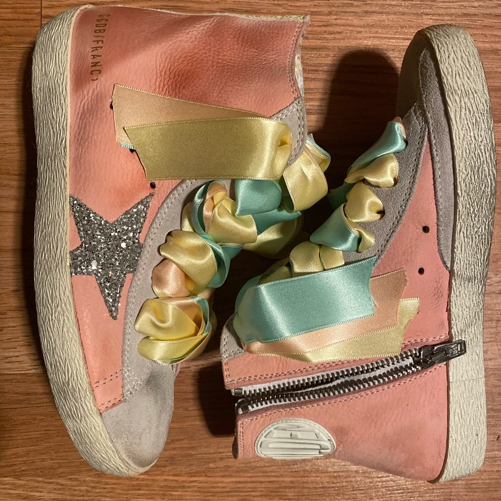 NWT GOLDEN GOOSE Francy Pink Nabuk Silver Glitter